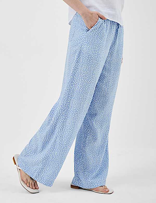 Linen Rich Embroidered Wide Leg Trousers