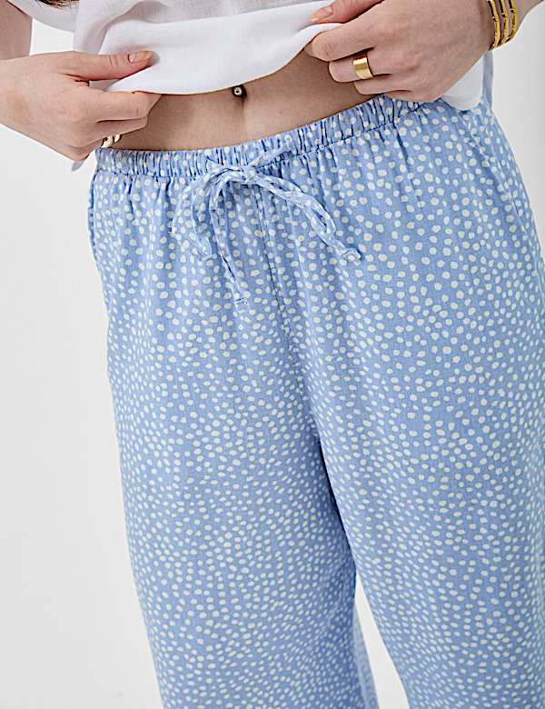 Linen Rich Embroidered Wide Leg Trousers