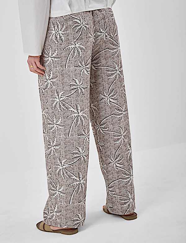 Linen Rich Embroidered Wide Leg Trousers