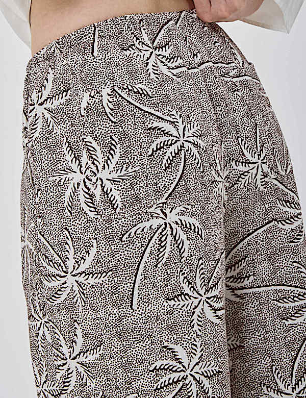 Linen Rich Embroidered Wide Leg Trousers