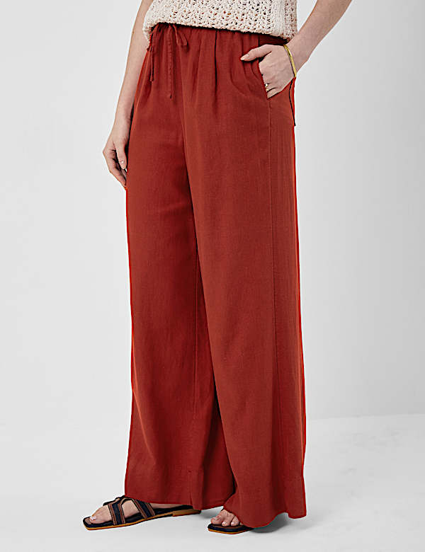 Linen Rich Plain Relaxed Fit Trousers