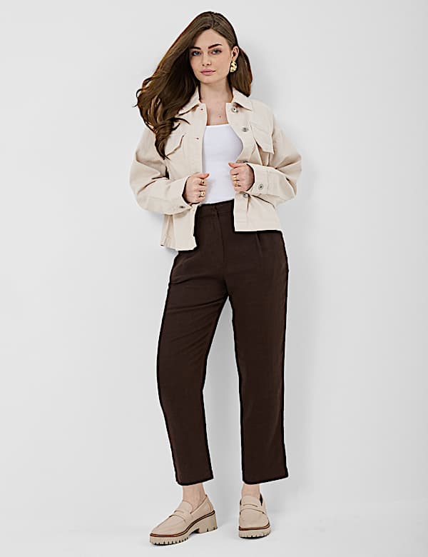 Linen Rich Pleat Front Cropped Trousers