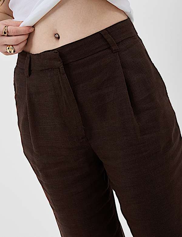 Linen Rich Pleat Front Cropped Trousers