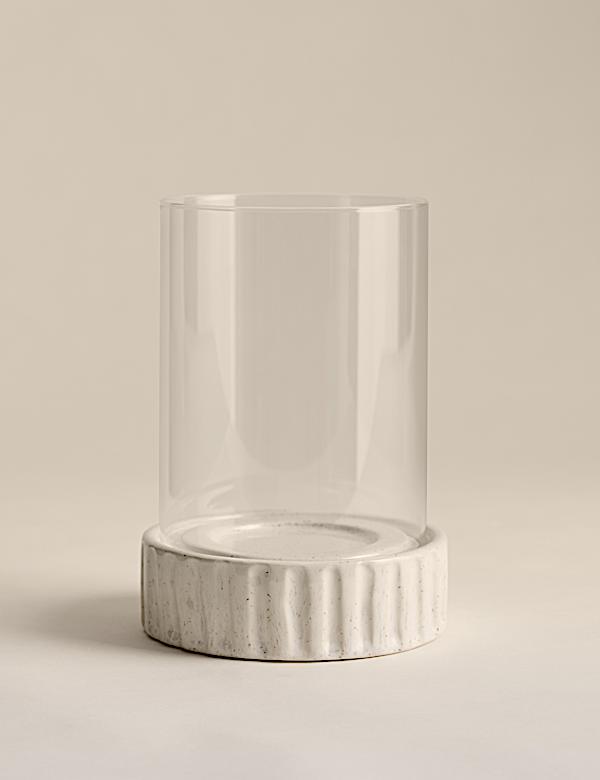 Ribbed Base Ceramic Hurricane Candle Holder - SK