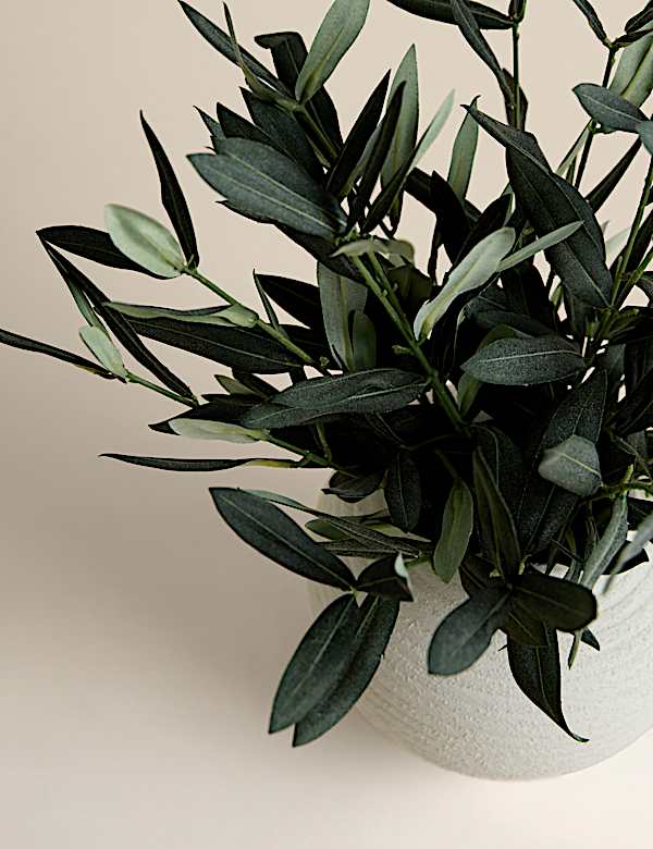 Arrangement artificiel tiges d&rsquo;olivier en pot en c&eacute;ramique - FR
