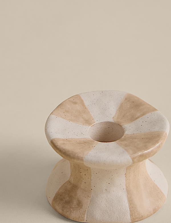 3 Pack Striped Ceramic Dinner Candle Holders - ES