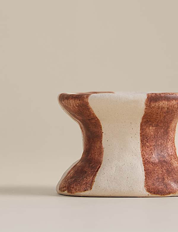 3 Pack Striped Ceramic Dinner Candle Holders - ES