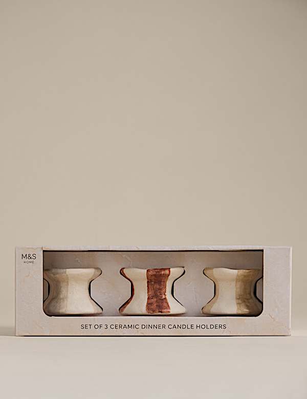 3 Pack Striped Ceramic Dinner Candle Holders - ES