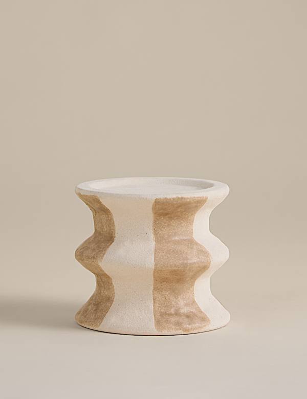 Striped Ceramic Pillar Candle Holder - PL