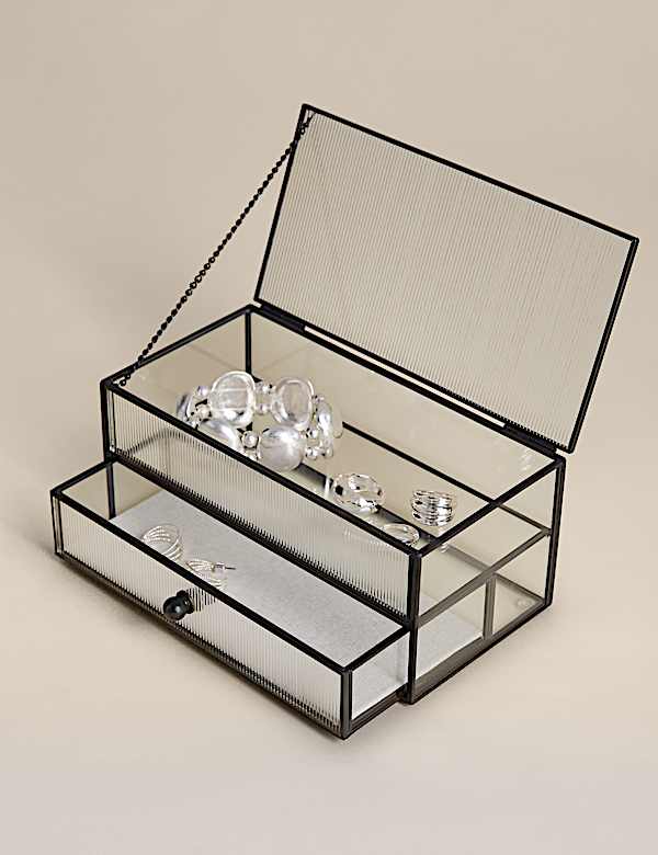 Ribbed Glass Drawer Trinket Box - CA