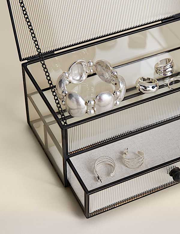 Ribbed Glass Drawer Trinket Box - CA