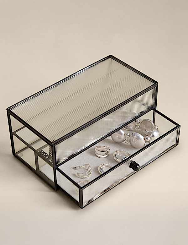 Ribbed Glass Drawer Trinket Box - CA