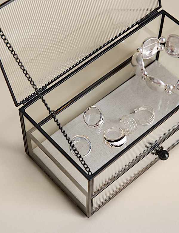 Ribbed Glass Drawer Trinket Box - CA