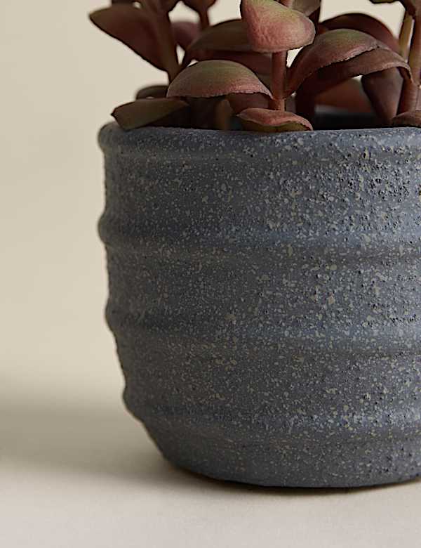 Artificial Mini Succulent in Ridged Concrete Pot - JE
