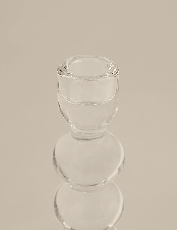 Hoge tafelkandelaar van gebobbeld glas - NL