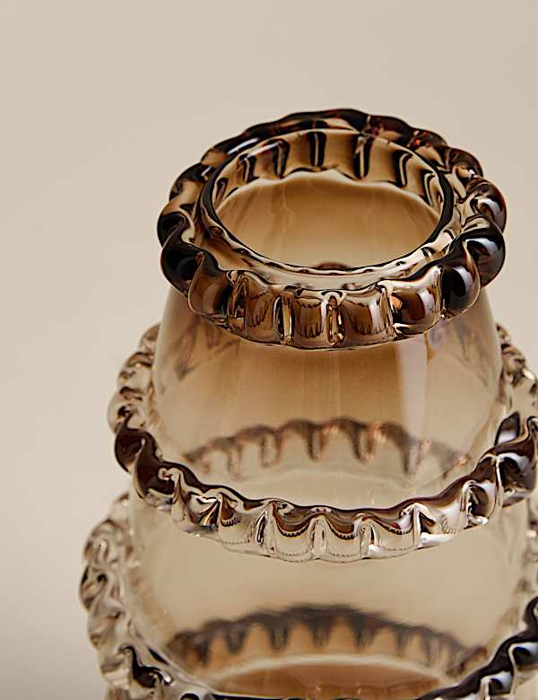 Smoked Glass Textured Frill Vase - BN
