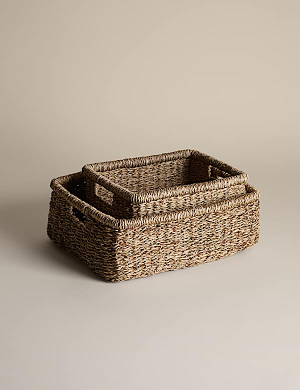Set of 2 Seagrass Rectangular Baskets - RS