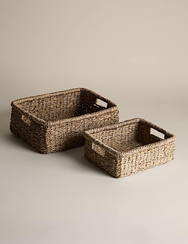 Set of 2 Seagrass Rectangular Baskets - RS