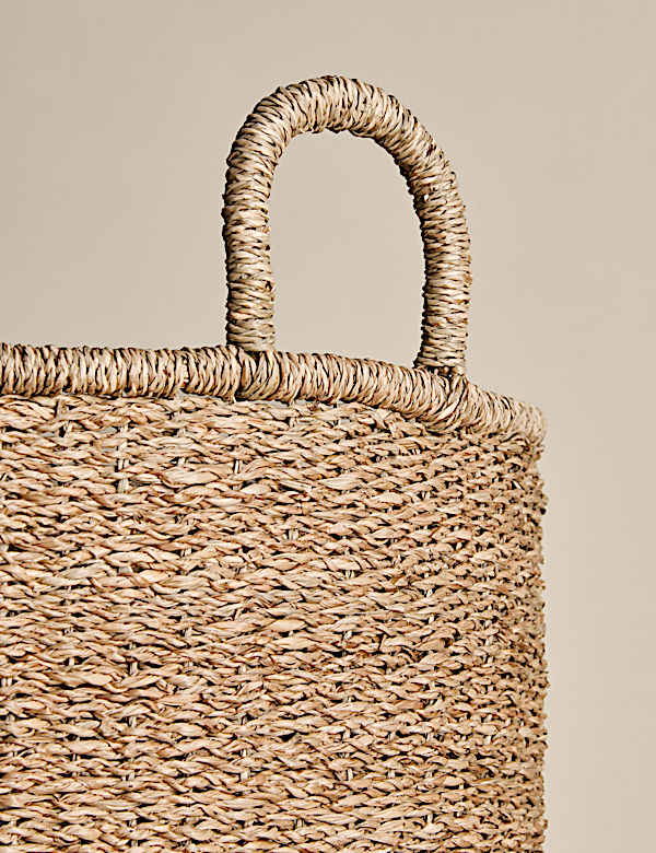 Velký kulatý úložný košík s motivem mořské trávy - CZ