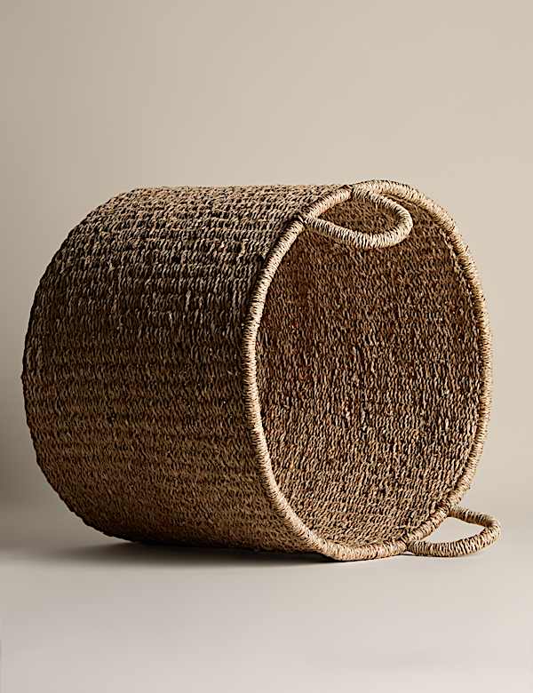 Velký kulatý úložný košík s motivem mořské trávy - CZ