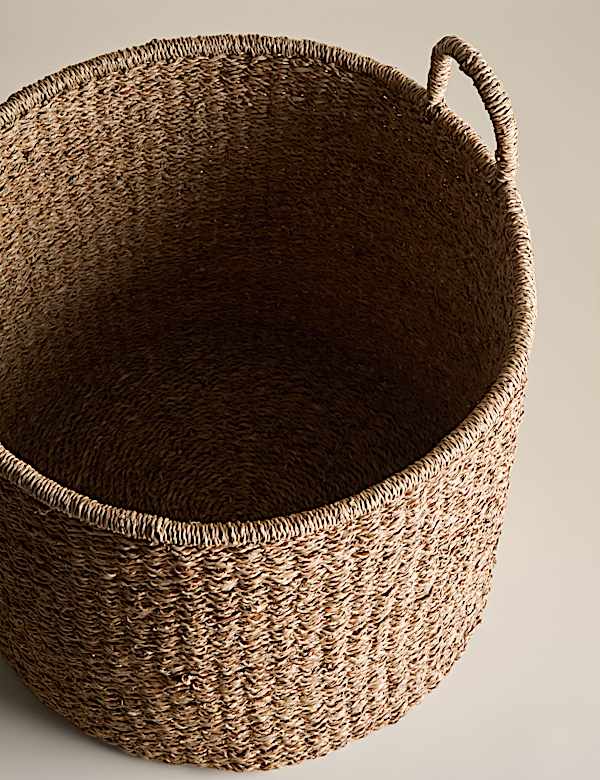 Velký kulatý úložný košík s motivem mořské trávy - CZ