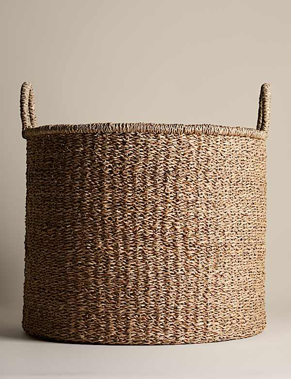 Velký kulatý úložný košík s motivem mořské trávy - CZ