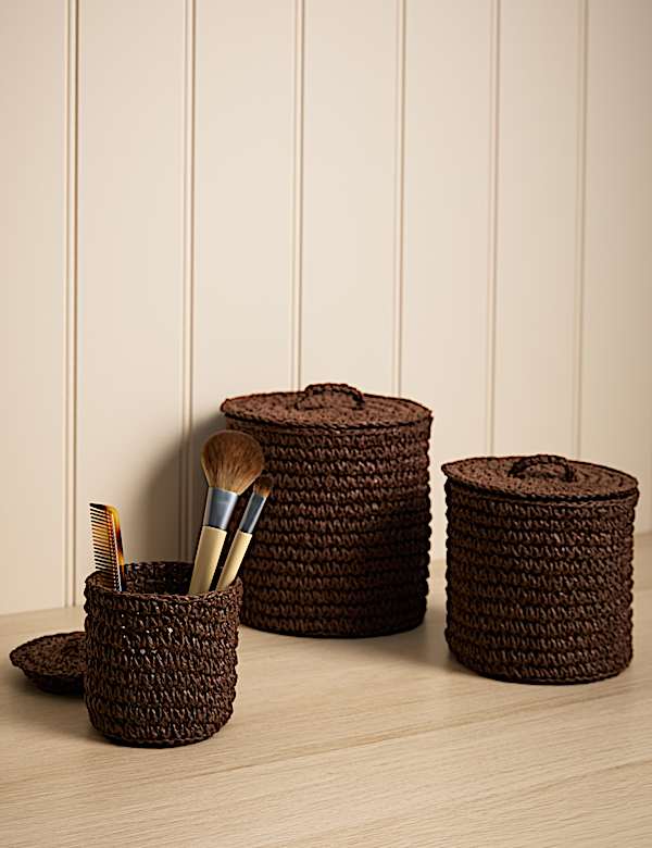 Lot de 3 petits pots à couvercle en raphia - CH