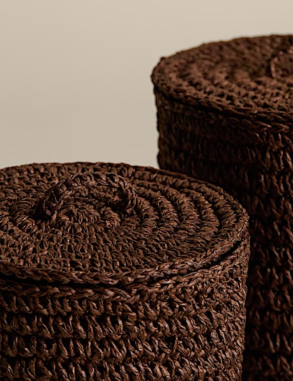 Set van 3 kleine raffia potjes met deksel - BE