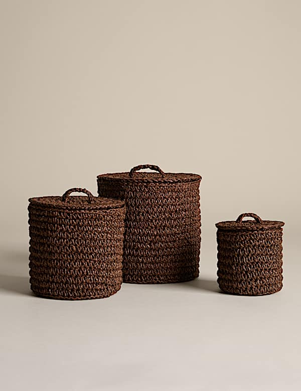 Set van 3 kleine raffia potjes met deksel - BE