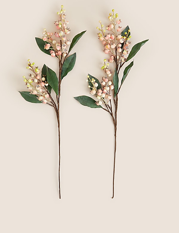 Set of 2 Artificial Pink Berry Single Stems
