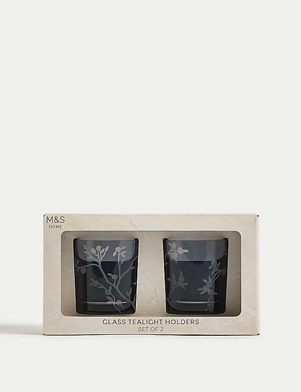 Lot de 2 porte-bougies chauffe-plat en verre motif floraison - BE