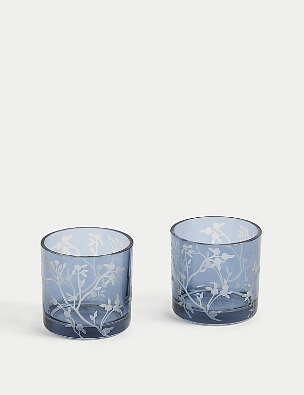 Lot de 2 porte-bougies chauffe-plat en verre motif floraison - BE