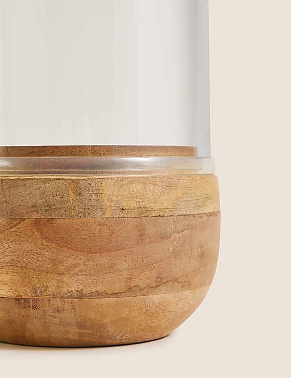 Wood and Glass Hurricane Lantern - NO