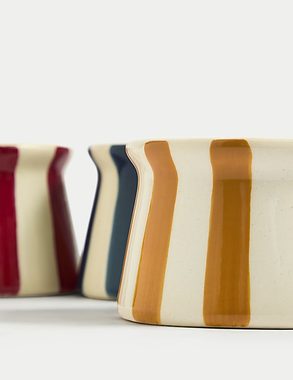 Set of 3 Striped Ceramic Tealight Holders - NL