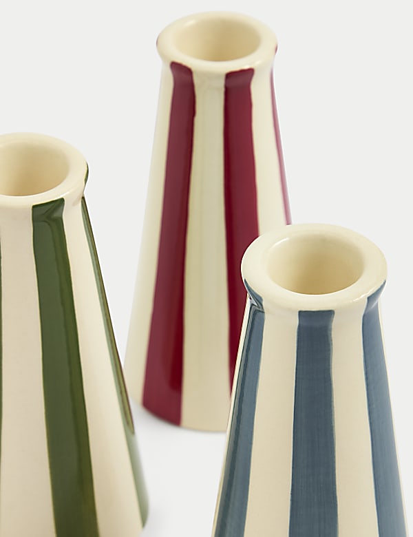 Set of 3 Striped Ceramic Dinner Candle Holders - JP