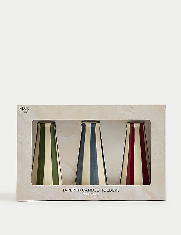 Set of 3 Striped Ceramic Dinner Candle Holders - JP