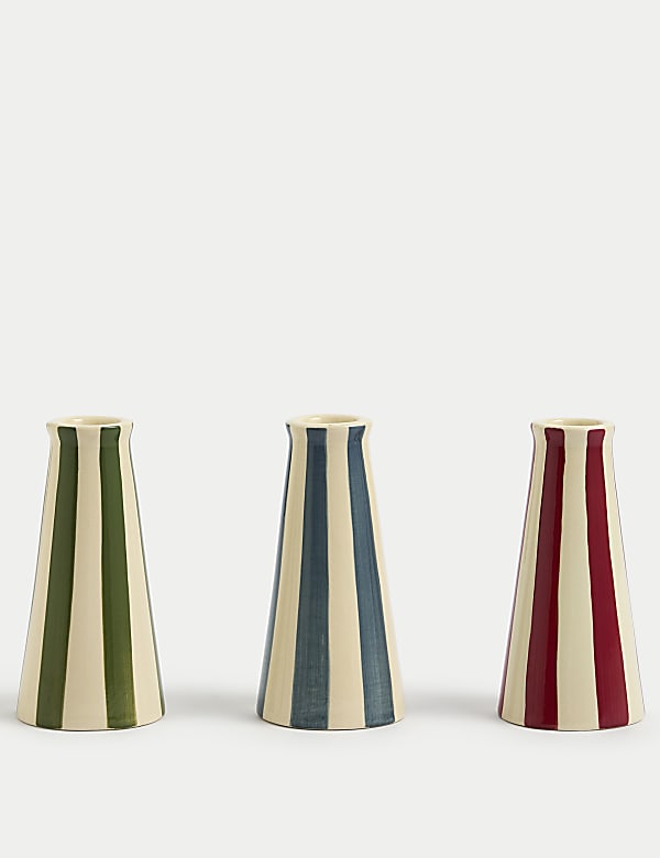 Set of 3 Striped Ceramic Dinner Candle Holders - JP