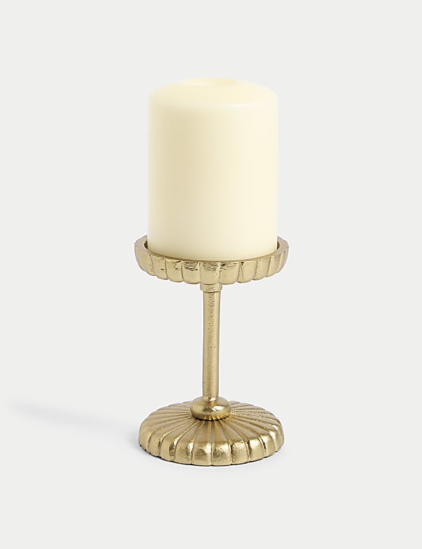 Ridged Metal Pillar Candle Holder - CY