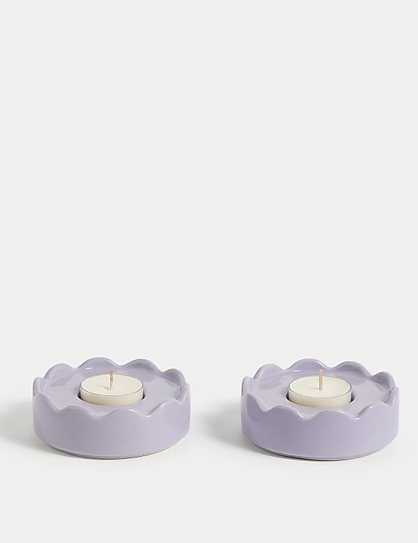 Set of 2 Scalloped Ceramic Tealight Holders - CY