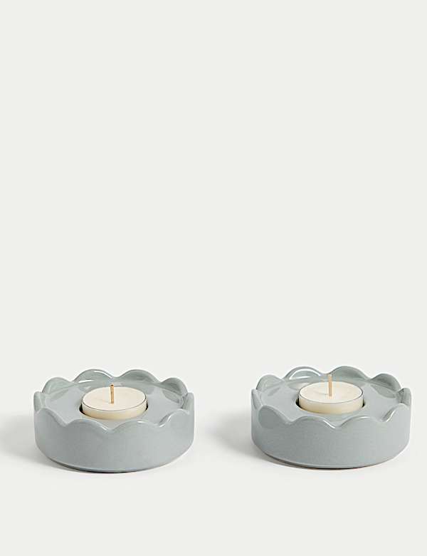 Set of 2 Scalloped Ceramic Tealight Holders - AU