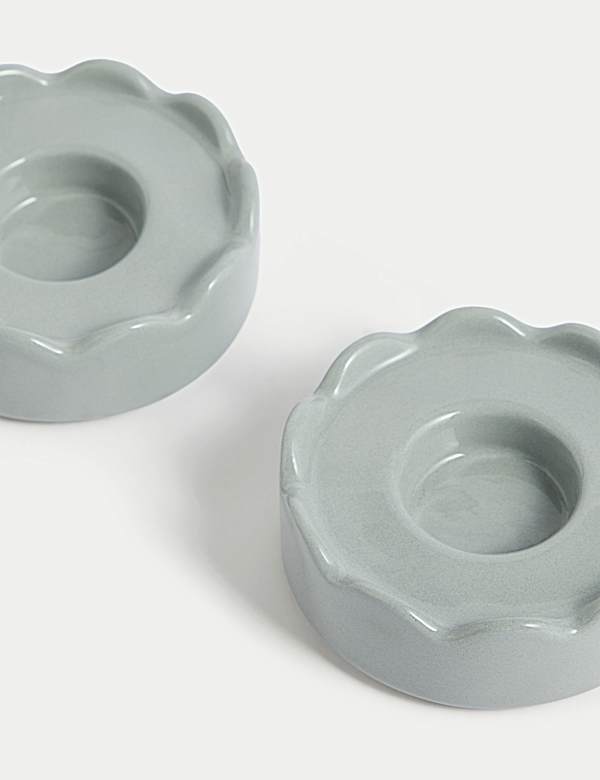 Set of 2 Scalloped Ceramic Tealight Holders - JO