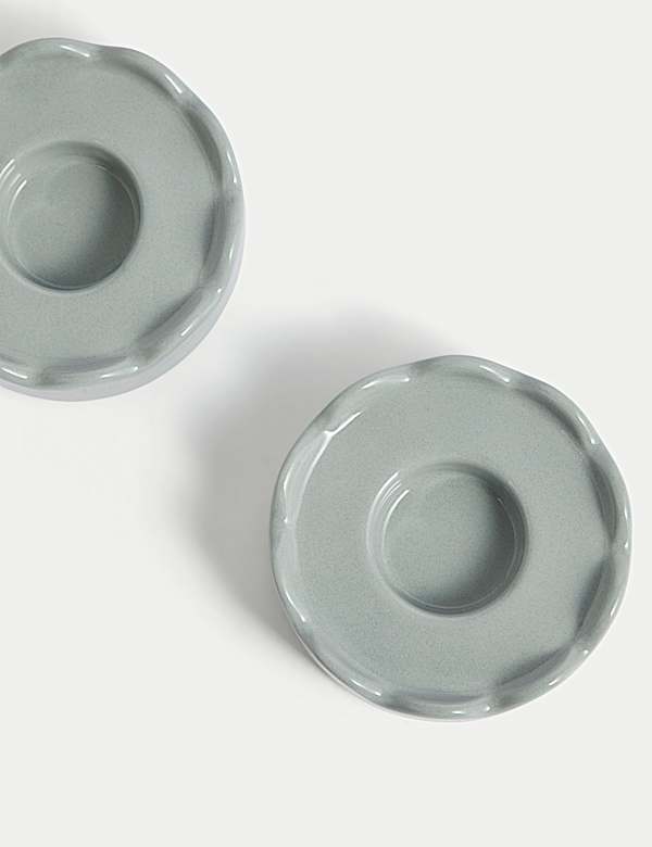 Set of 2 Scalloped Ceramic Tealight Holders - JO