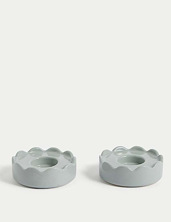 Set of 2 Scalloped Ceramic Tealight Holders - JO