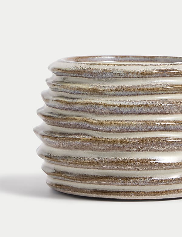 Ridged Ceramic Pillar Candle Holder - JP