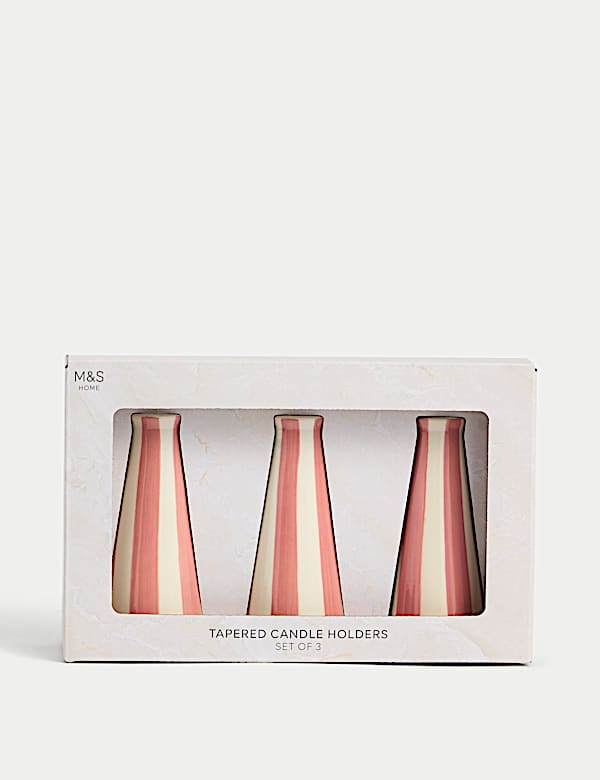 Set of 3 Striped Dinner Candle Holders - NL