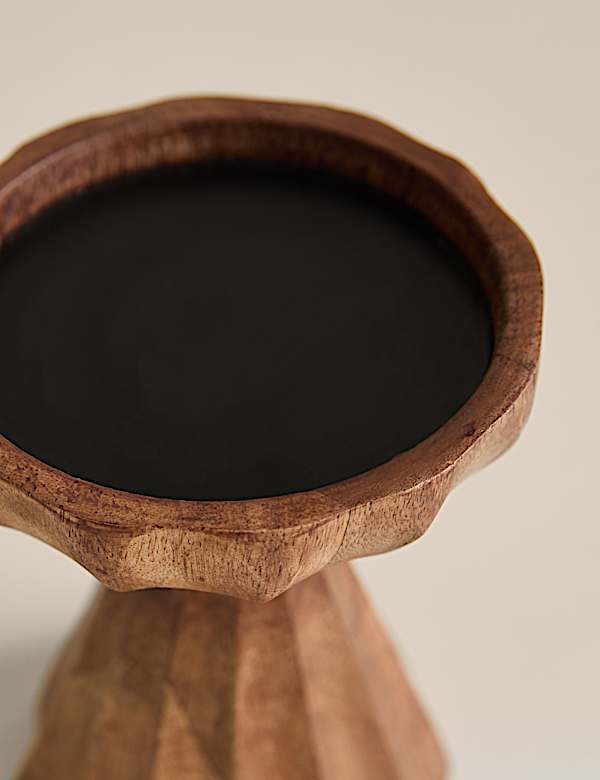 Wadah Lilin Pilar Kayu Tinggi Ridged - ID