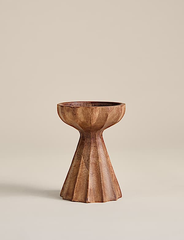 Wadah Lilin Pilar Kayu Tinggi Ridged - ID