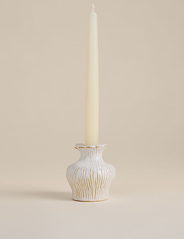 Ridged Organic Tapered Dinner Candle Holder - CA