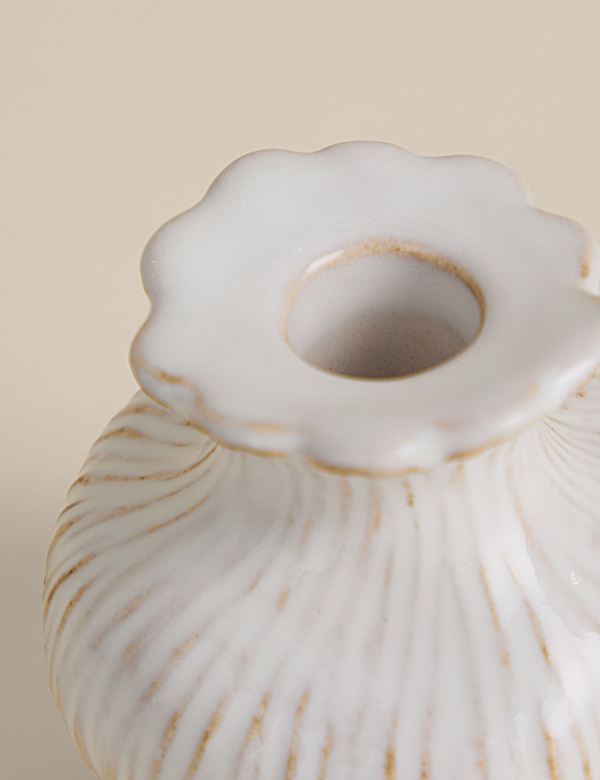 Ridged Ceramic Dinner Candle Holder - KR