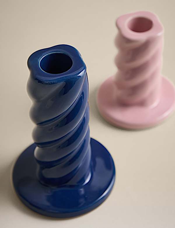 Set of 2 Twist Ceramic Candle Holders - DK
